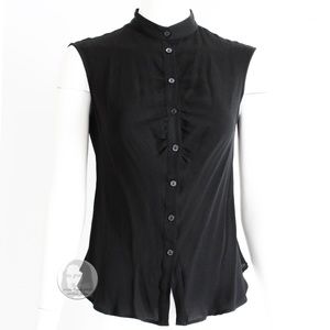 Giorgio Armani Silk Blouse Sleeveless Button Front High Collar Vintage Size 40